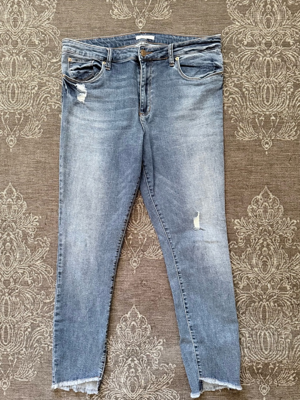 STS Blue Mid Wash Skinny Jeans with Distressed Step Hem